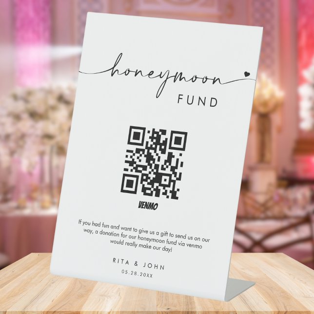 Chic Modern Honeymoon Fund Cash QR Code Hochzeit Sockelschild (Von Creator hochgeladen)