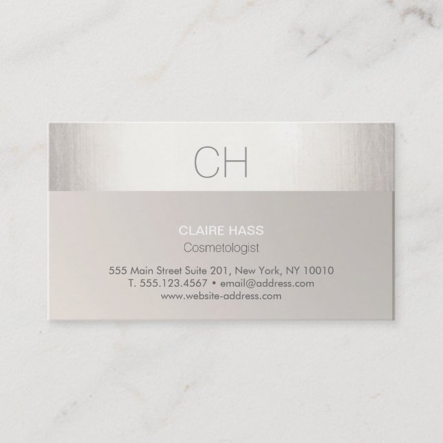 Chic Modern Imitats Silver Foil and Taupe Monogram Visitenkarte (Vorderseite)