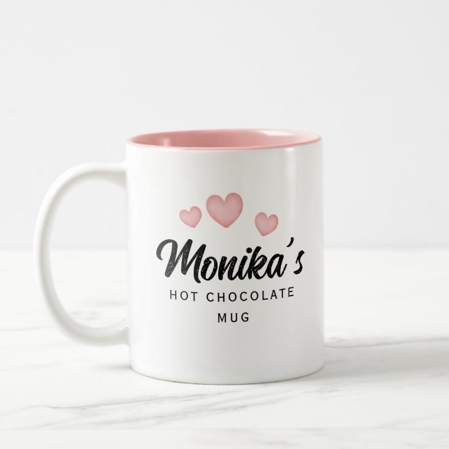 Chic Modern Individuelle Name Script Hot Chocolate Zweifarbige Tasse (Links)