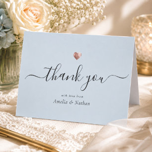 Chic Modern Light Blue Script Rose Gold Herz Dankeskarte