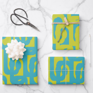 Chic Modern Limone und türkisfarbene Loop-Muster Geschenkpapier Set