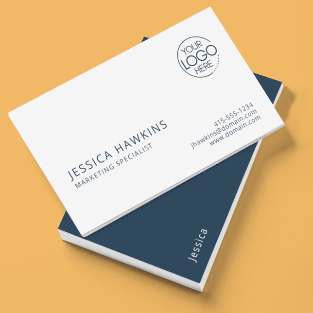 Chic Modern Logo Indigo Blau Beruflich Visitenkarte (Von Creator hochgeladen)