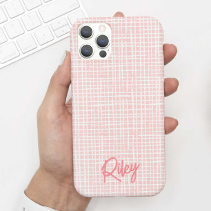 Chic Modern Lt. Pink Coral Hand Drawn Pattern Name Case-Mate iPhone Hülle