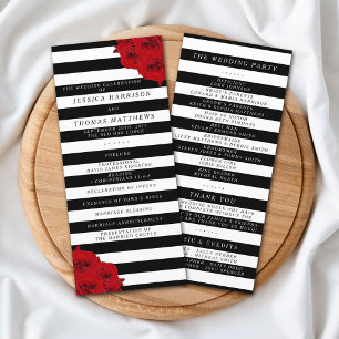 Chic Modern Luxe Rote Rosen Hochzeitsprogramm Werbekarte