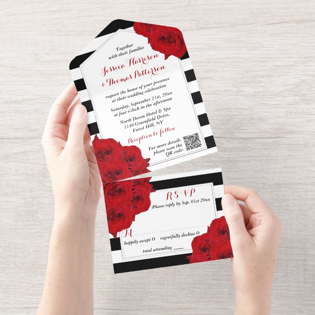 Chic Modern Luxe Wedding Real Silberfolie gepresst All-in-One-Einladung (Abreißstreifen)