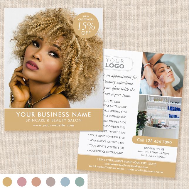 Chic Modern Makeup Beauty Salon Gold Business Flyer (Von Creator hochgeladen)