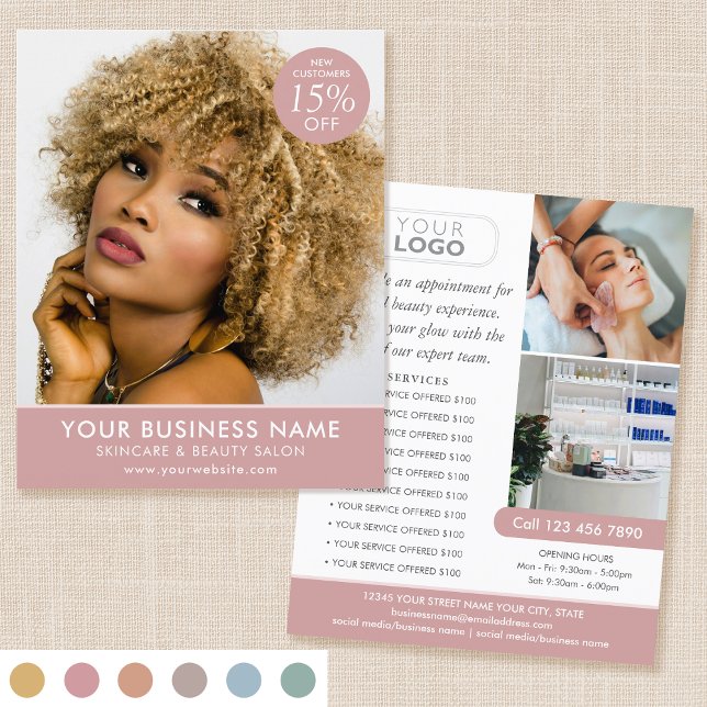 Chic Modern Makeup Beauty Salon Pink Business Flyer (Von Creator hochgeladen)