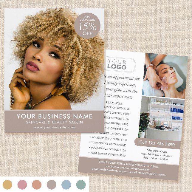 Chic Modern Makeuty Beauty Salon Taupe Business Flyer (Von Creator hochgeladen)