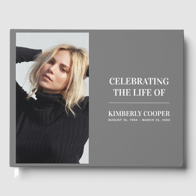 Chic Modern Memorial Foto | Beibehalten Gästebuch (Vorderseite)