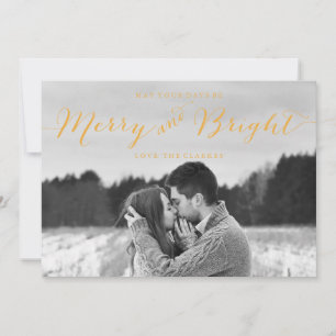 CHIC MODERN MERRY AND BRIGHT GOLD STRIPES PHOTO FEIERTAGSKARTE