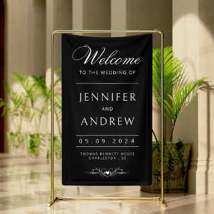 Chic, modern, Minimal Black Wedding Willkommen Banner