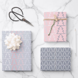 Chic Modern Minimalist Grey Pink Geschenkpapier Set