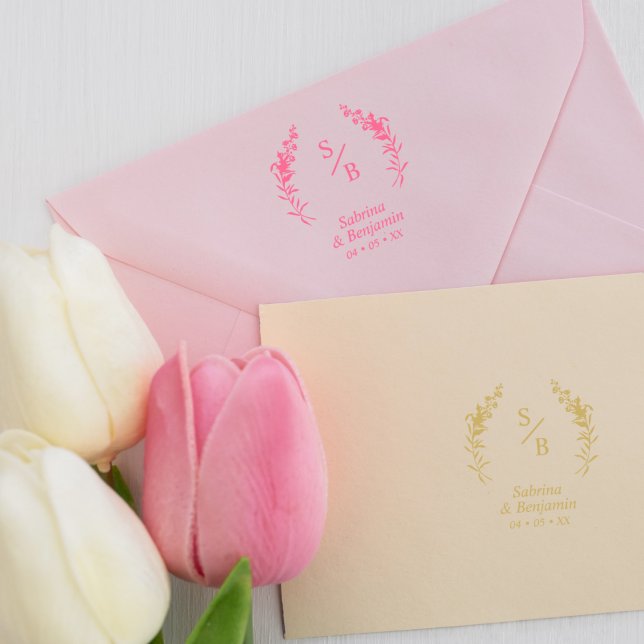 Chic Modern Minimalistisch Initials Twigs & Blume Gummistempel (Von Creator hochgeladen)