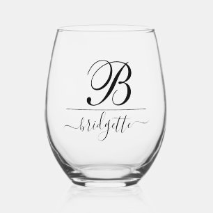 Chic Modern Minimalistisch Script Monogram Weinglas Ohne Stiel