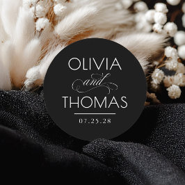Chic Modern Minimalistisch Typografy Black Wedding Runder Aufkleber