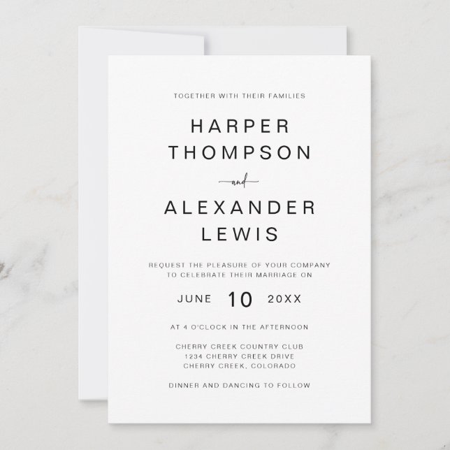 Chic Modern Minimalistisch Typografy Wedding Einladung (Vorderseite)