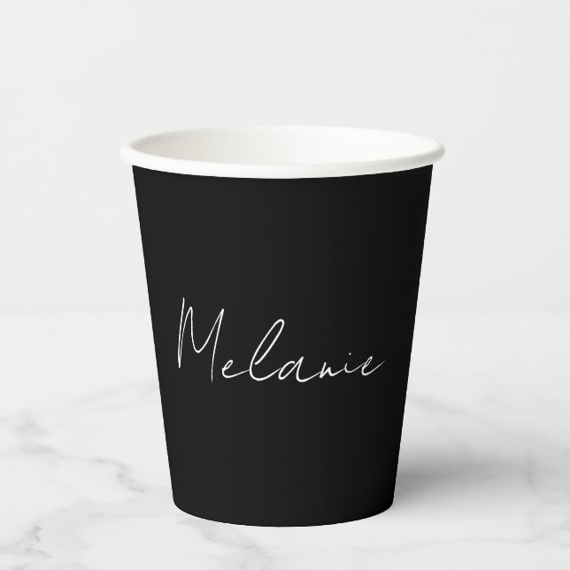 Chic Modern Minimalistische Handschrift Name Pappbecher (Vorderseite)