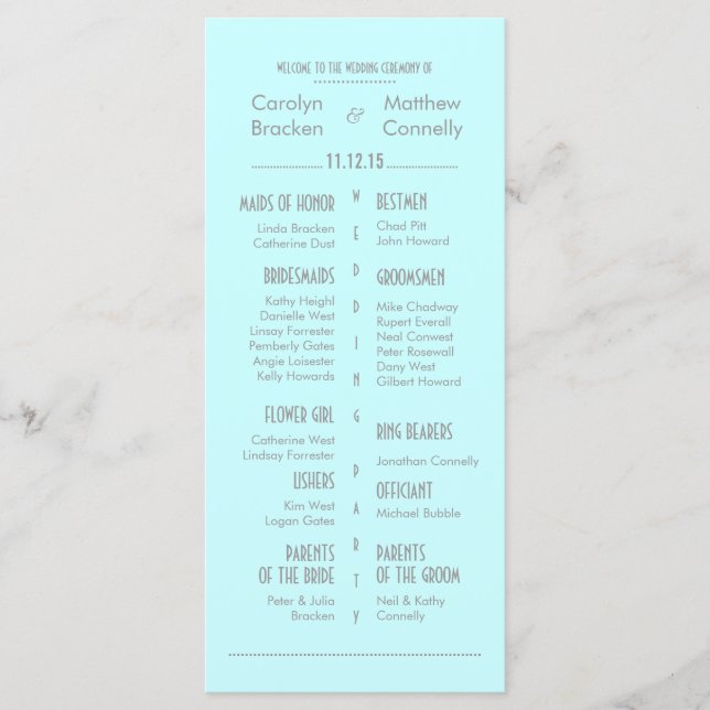 Chic Modern Mint Blue Wedding Program Rack Card Programm (Vorderseite)