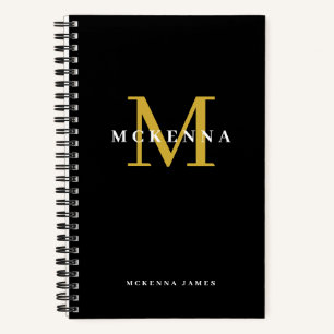 Chic Modern Monogram Black Gold Erstname Notizbuch