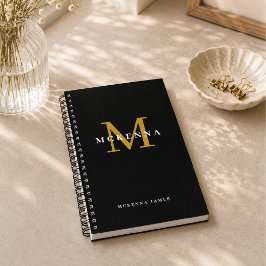 Chic Modern Monogram Black Gold Erstname Notizbuch
