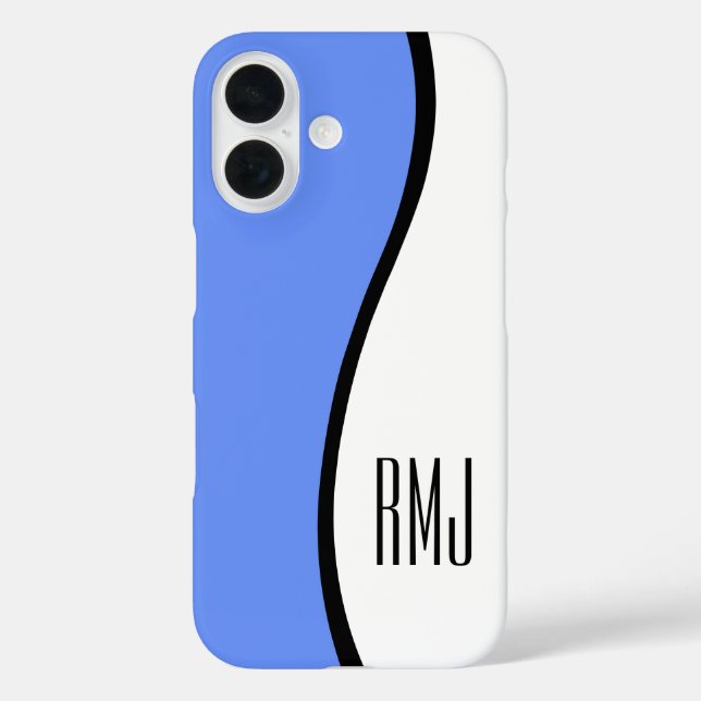Chic Modern Monogramned Wave Blue Black and White Case-Mate iPhone Hülle (Rückseite)