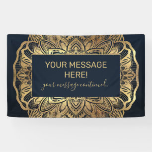 Chic Modern Navy Blue Gold Mandala Banner