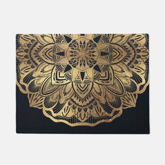 Chic Modern Navy Blue Gold Mandala Fußmatte (Vorderseite)