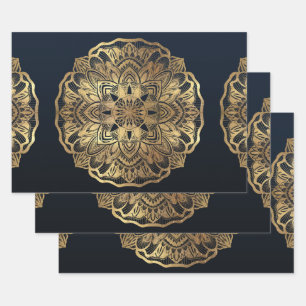 Chic Modern Navy Blue Gold Mandala Geschenkpapier Set