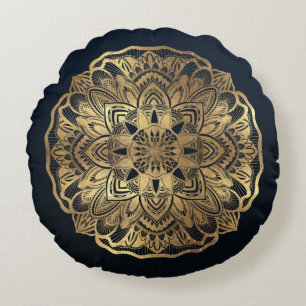 Chic Modern Navy Blue Gold Mandala Rundes Kissen