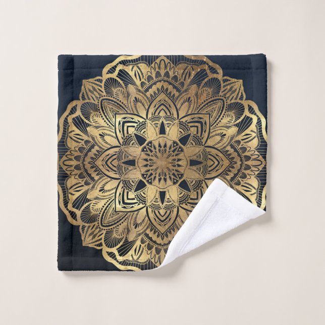Chic Modern Navy Blue Gold Mandala Waschlappen (Waschlappen)