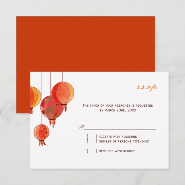 Chic Modern Paper Lanterns Wedding RSVP Karte (Vorne/Hinten)