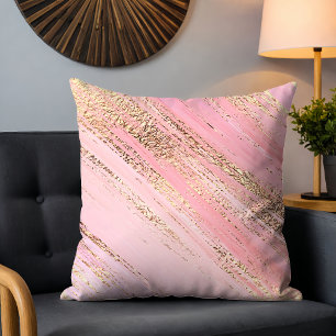 Chic Modern Pink Gold Glitzer Abstrakt Pinselstric Kissen