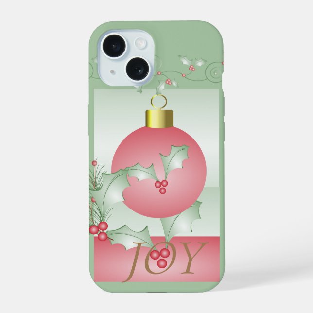 Chic Modern Pink Green Christmas Joy iPhone 15 Hülle (Rückseite)