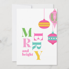 Chic Modern Pink Non Photo Watercolor Ornaments Feiertagskarte