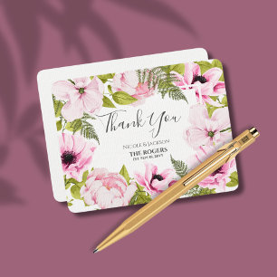 Chic Modern Pink Watercolor Floral Danke Karte