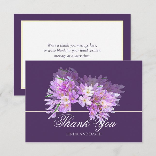 Chic Modern Purple Crocus Bridal Shower Thank You Dankeskarte (Vorne/Hinten)