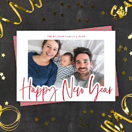 Chic Modern Red & White New Year Foto Feiertagskarte