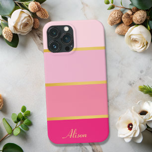 Chic Modern rosa Streifen Gold Name Case-Mate iPhone Hülle