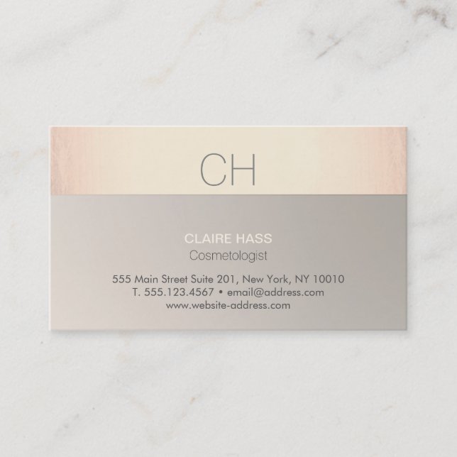 Chic Modern Rose Gold und Taupe Monogram Visitenkarte (Vorderseite)