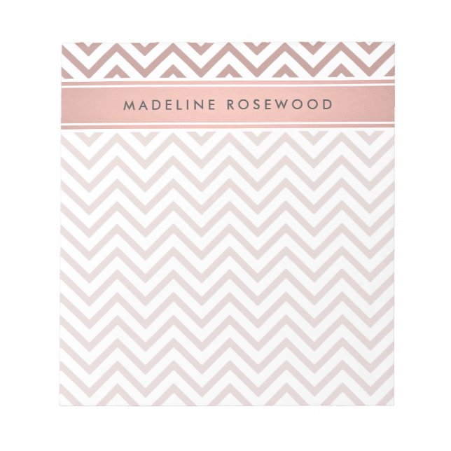 Chic Modern Rose Gold Zickzack Mit Monogramm Notizblock (Vorderseite)