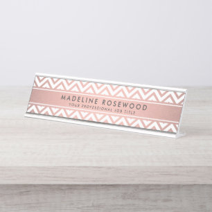 Chic Modern Rose Gold Zickzack Mit Monogramm Schreibtischnamensplakette