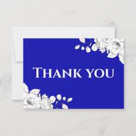 Chic Modern Royal Blue White Floral Dankeskarte