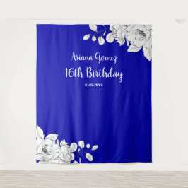 Chic Modern Royal Blue White Floral Hintergrund Wandteppich