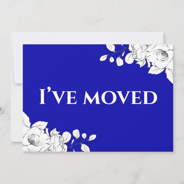 Chic Modern Royal Blue White Floral I ve Moved Ankündigung (Vorderseite)