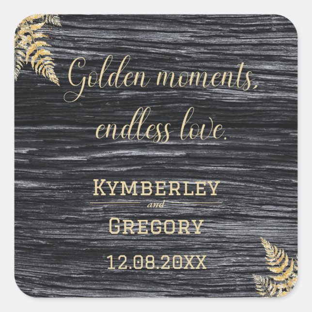 Chic Modern Rustic Golden Moments Endlose Liebe Quadratischer Aufkleber (Vorderseite)