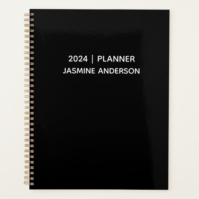 Chic Modern Schwarz-weiß 2024 Wochen monatlich Planer (Vorderseite)