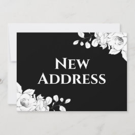 Chic Modern Schwarz-weiß Floral New Address Ankündigung