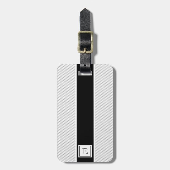 Chic Modern Schwarz-weiß Stripes Gepäckanhänger (Vorderseite vertikal)