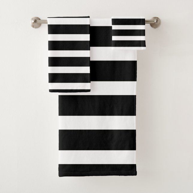 Chic Modern Schwarz-weiß Stripes Muster Badhandtuch Set (Insitu)