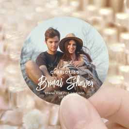 Chic Modern Script & Foto Brautparty Vielen Dank Runder Aufkleber